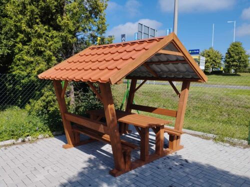 Lemeztetős kerti kiülő gyalult oszlopokkal - többféle méretben!