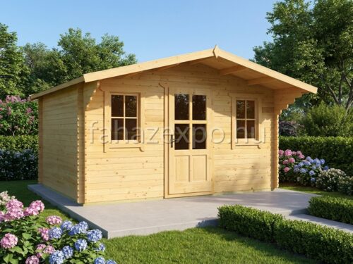 CHALET előtetős faház fenyőfából, 2 ablakkal, 16 m²-es