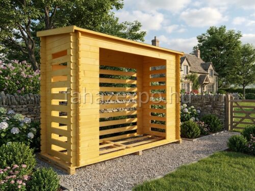 Tűzifa tároló 3 méteres, fedett - stabil fenyőfa szerkezettel